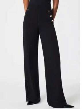 Spanx High-Rise Sailor Gold Button Pants in Black